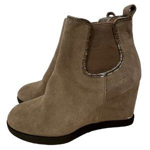 Donald J Pliner Womens Dillon Hidden Wedge Ankle Bootie Boots Size 5.5 Tan Suede